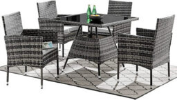 Seville 4 Seater Rattan Garden Dining Patio Set With Square Glass Table & Light Grey Cushions + Free Rain Cover - thumbnail 2