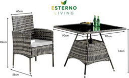 Seville 4 Seater Rattan Garden Dining Patio Set With Square Glass Table & Light Grey Cushions + Free Rain Cover - thumbnail 6