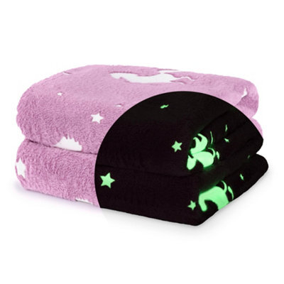 Wicked Gizmos Unicorn Glow In The Dark Blanket - Pink - image 1