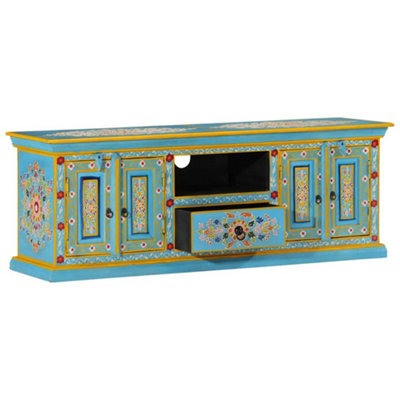 Berkfield Sturdy Tv Cabinet Blue 110X30X40 Cm Solid Wood Mango - image 1