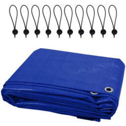 SolaDirect 5 X 8 M Tarpaulin Waterproof Cover Camping Ground Sheet Caravan Furniture Multipurpose 10 Bungee Balls Blue 55 Gsm - thumbnail 1