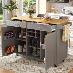 Abrihome Modern Kitchen Island (102X45X92Cm), Kitchen Cabinet, Sideboard, Multifunctional Dining Table With Storage, Gray