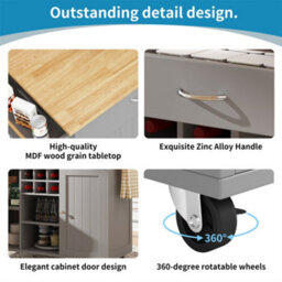 Abrihome Modern Kitchen Island (102X45X92Cm), Kitchen Cabinet, Sideboard, Multifunctional Dining Table With Storage, Gray - thumbnail 2