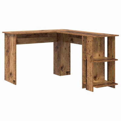 Berkfield Modern Corner Desk With Storage Old Wood 140X113,5X75Cm