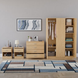 Lassic Vida Designs Riano 4 Piece Bedroom Set (1 Drawer Bedside Chest, 4 Drawer Chest, 3 Door Wardrobe), Pine - thumbnail 2