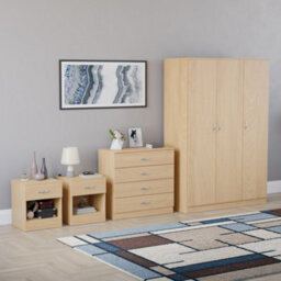 Lassic Vida Designs Riano 4 Piece Bedroom Set (1 Drawer Bedside Chest, 4 Drawer Chest, 3 Door Wardrobe), Pine - thumbnail 6