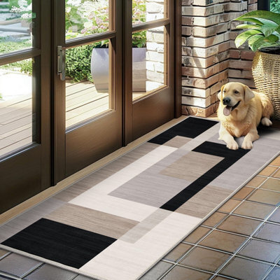 Ameha Milo Neutral Printed Rug 60X220 Cm Non Slip Kitchen Hallway Runner Rug Large Floor Mats Carpet - image 1