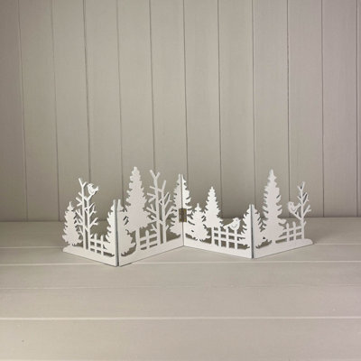 Four Candle Satchville White Wooden Christmas Scene Display - image 1