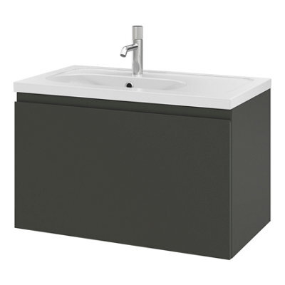 GoodHome Levanna Matt Dark Grey Wall-Mounted Vanity Unit & Basin Set (W)800mm (H)480mm - image 1