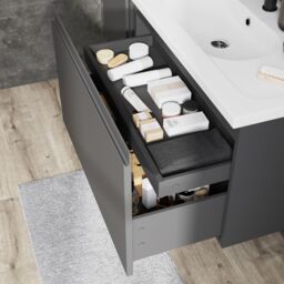 GoodHome Levanna Matt Dark Grey Wall-Mounted Vanity Unit & Basin Set (W)800mm (H)480mm - thumbnail 9