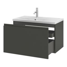 GoodHome Levanna Matt Dark Grey Wall-Mounted Vanity Unit & Basin Set (W)800mm (H)480mm - thumbnail 3