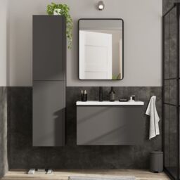 GoodHome Levanna Matt Dark Grey Wall-Mounted Vanity Unit & Basin Set (W)800mm (H)480mm - thumbnail 7