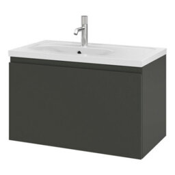 GoodHome Levanna Matt Dark Grey Wall-Mounted Vanity Unit & Basin Set (W)800mm (H)480mm - thumbnail 1