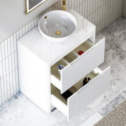 Royal Bathrooms Avenza 700mm Matt White Floor Standing Countertop Bathroom Vanity Unit 2 Drawer With Breeze Basin - thumbnail 5