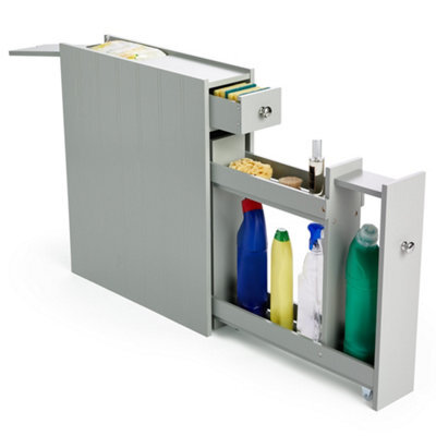 Vonhaus Slim Bathroom Storage Unit, Grey Slimline Bathroom Cabinet, Narrow & Compact Organiser With Drawers, Shrewsbury - image 1