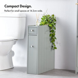 Vonhaus Slim Bathroom Storage Unit, Grey Slimline Bathroom Cabinet, Narrow & Compact Organiser With Drawers, Shrewsbury - thumbnail 3