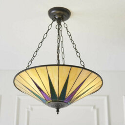 Tiffany Glass Hanging Ceiling Pendant Light Dark Bronze 3 Lamp Shade I00096 - thumbnail 3
