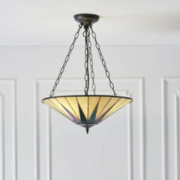 Tiffany Glass Hanging Ceiling Pendant Light Dark Bronze 3 Lamp Shade I00096 - thumbnail 5