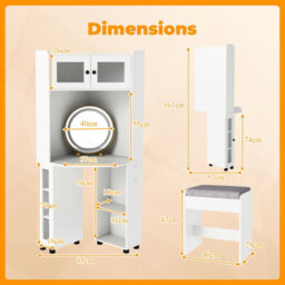 Gainoom Corner Vanity Desk Compact Dressing Table Modern Makeup Vanity W/charging Station & Cushioned Stool - thumbnail 2
