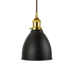 Matt Black Classic Small Pantry Metal Painted Dome Pendant Light With Gold Lamp Holder And Brown Twisted Cable - Se Home