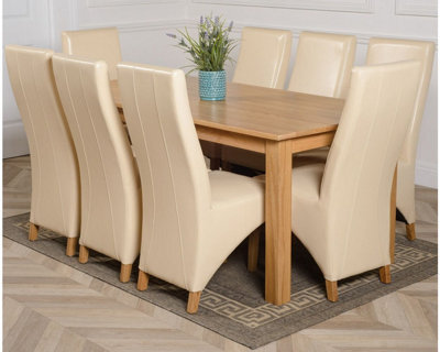 That's Furniture Oslo 180 X 90 Cm Large Oak Dining Table And 8 Chairs Dining Set With Lola Ivory Leather Chairs - image 1
