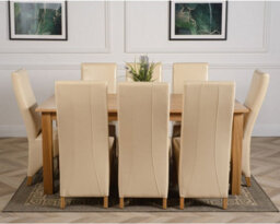 That's Furniture Oslo 180 X 90 Cm Large Oak Dining Table And 8 Chairs Dining Set With Lola Ivory Leather Chairs - thumbnail 2
