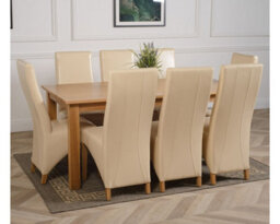 That's Furniture Oslo 180 X 90 Cm Large Oak Dining Table And 8 Chairs Dining Set With Lola Ivory Leather Chairs - thumbnail 3