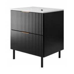 Heze Furniture Flow 2 Drawer Standing Bathroom 60Cm Vanity Cabinet With Basin - Black