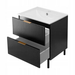 Heze Furniture Flow 2 Drawer Standing Bathroom 60Cm Vanity Cabinet With Basin - Black - thumbnail 3