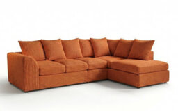 Orange Jumbo Cord 5 Seater Right Hand Corner Sofa, Large L Shaped Fabric Sofa, Deep Foam Cushions, Scatter Back Couch - thumbnail 2