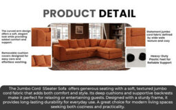 Orange Jumbo Cord 5 Seater Right Hand Corner Sofa, Large L Shaped Fabric Sofa, Deep Foam Cushions, Scatter Back Couch - thumbnail 3