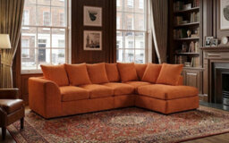 Orange Jumbo Cord 5 Seater Right Hand Corner Sofa, Large L Shaped Fabric Sofa, Deep Foam Cushions, Scatter Back Couch - thumbnail 1