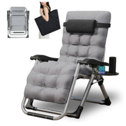 Grey Zero Gravity Chair Recliner Outdoor Reclining Sun Lounger W/ Cushion - thumbnail 2