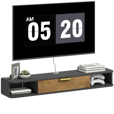 120 Cm Floating Tv Unit With Storage Entertainment Media Console Grey - image 1