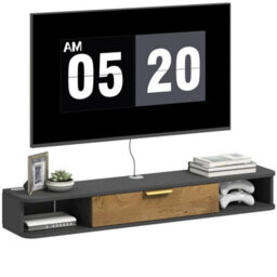 120 Cm Floating Tv Unit With Storage Entertainment Media Console Grey - thumbnail 1