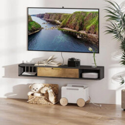 120 Cm Floating Tv Unit With Storage Entertainment Media Console Grey - thumbnail 4