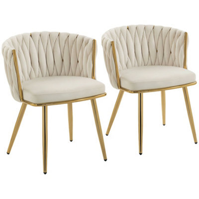 Wyld Haus Ratone Set Of 2 Cream Velvet-Feel Dining Chairs With Woven Back And Armrests - image 1