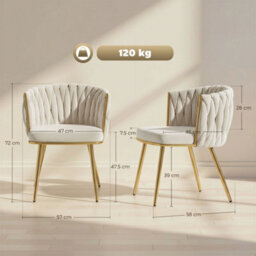 Wyld Haus Ratone Set Of 2 Cream Velvet-Feel Dining Chairs With Woven Back And Armrests - thumbnail 3