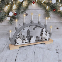 My Smart Buy Battery Powered Wooden Candle Bridge - 9 Warm White Leds, Fsc Wood, Festive Christmas Arch Décor - thumbnail 1