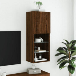 Berkfield Tv Cabinet With Led Lights Brown Oak 40.5X30X102 Cm - thumbnail 4