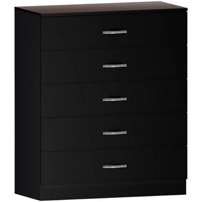 5 Drawer Chest Black Storage Metal Handles Runners Bedroom Furniture - image 1