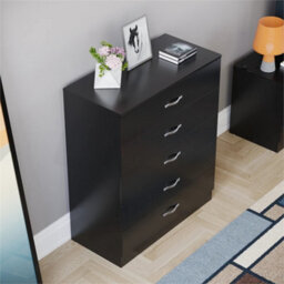 5 Drawer Chest Black Storage Metal Handles Runners Bedroom Furniture - thumbnail 5