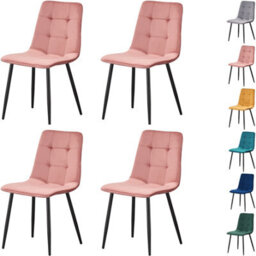 Mof Dining Chairs Set Of 4 Velvet Dining Chair With Padded Seat And Backrest, Sturdy Metal Legs Pink Check