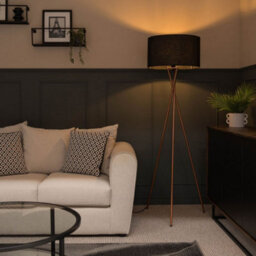 Valuelights Camden Copper Tripod Floor Lamp With Black Drum Shade - thumbnail 3