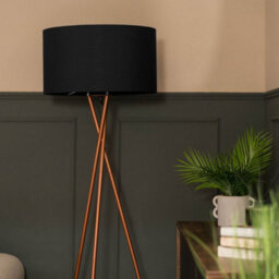 Valuelights Camden Copper Tripod Floor Lamp With Black Drum Shade - thumbnail 2