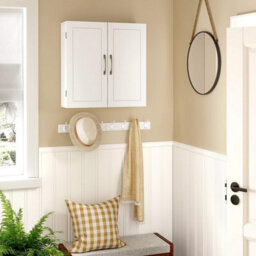 Songmics Vasagle Wall Cabinet, Hanging Bathroom Storage Cabinet, Medicine Cupboard With Adjustable Shelves, Double Doors, Matt White - thumbnail 2