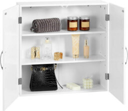 Songmics Vasagle Wall Cabinet, Hanging Bathroom Storage Cabinet, Medicine Cupboard With Adjustable Shelves, Double Doors, Matt White - thumbnail 4