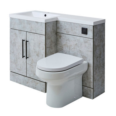 Homestylestore1105mm Concrete Grey Left Hand Bathroom Combination Vanity Toilet Unit And Black T Bar Handles - image 1