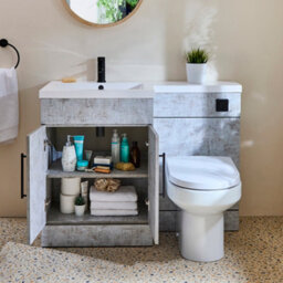 Homestylestore1105mm Concrete Grey Left Hand Bathroom Combination Vanity Toilet Unit And Black T Bar Handles - thumbnail 3