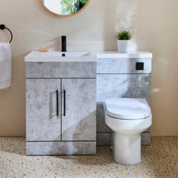 Homestylestore1105mm Concrete Grey Left Hand Bathroom Combination Vanity Toilet Unit And Black T Bar Handles - thumbnail 2